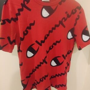Champion Red Short Sleeve All-Over Logo Tee